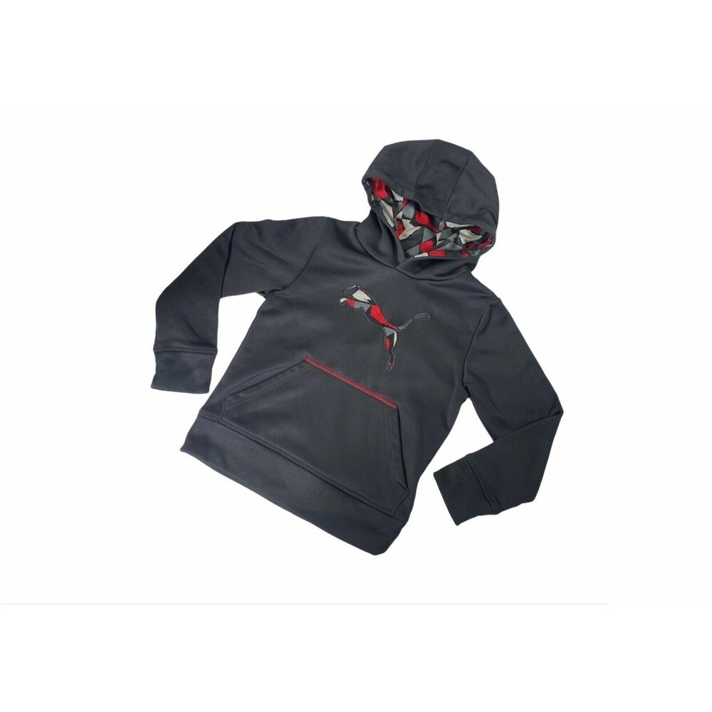 Puma Boy's Hoodie Charcoal Grey Big Logo Long Sleeve Athletic Kid's Size 5